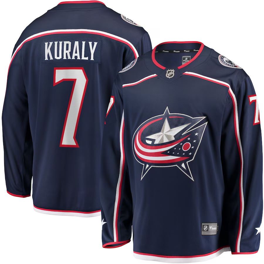Men's Columbus Blue Jackets Sean Kuraly #7 Navy Home Breakaway Jersey